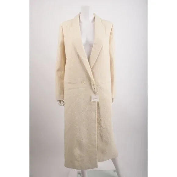Zara Womans Long Wool Coat Size L Large Winter White Textured 8605/770 NWT